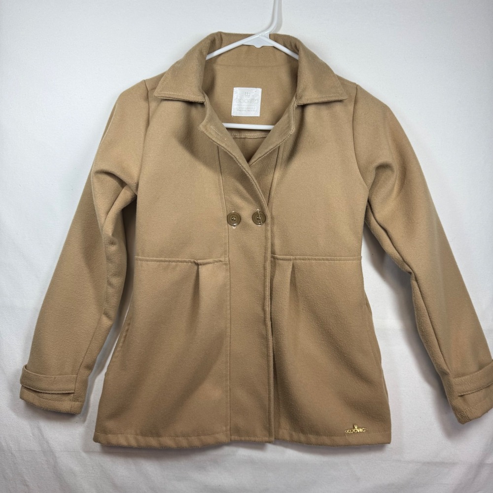 Coloritta Kids‎ Camel Tan Double Breasted Peacoat Jacket Size 10 Made in Brazil